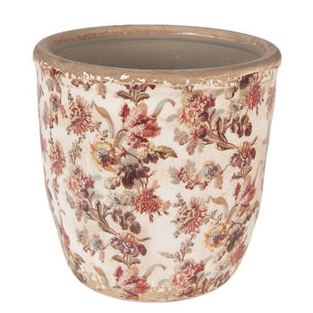 HAES DECO - Bloempot Ø 16x16 cm Beige Roze Keramiek Bloemen Bloempot Binnen