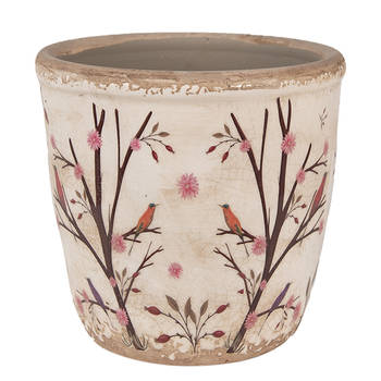 HAES DECO - Bloempot Ø 14x13 cm Beige Bruin Keramiek Takken Bloempot Binnen