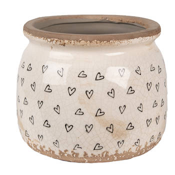 Clayre & Eef Bloempot Ø 16x13 cm Beige Zwart Keramiek Hartjes Bloempot Binnen Beige Bloempot Binnen