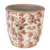 Clayre & Eef Bloempot Ø 16x16 cm Beige Roze Keramiek Bloemen Bloempot Binnen Beige Bloempot Binnen