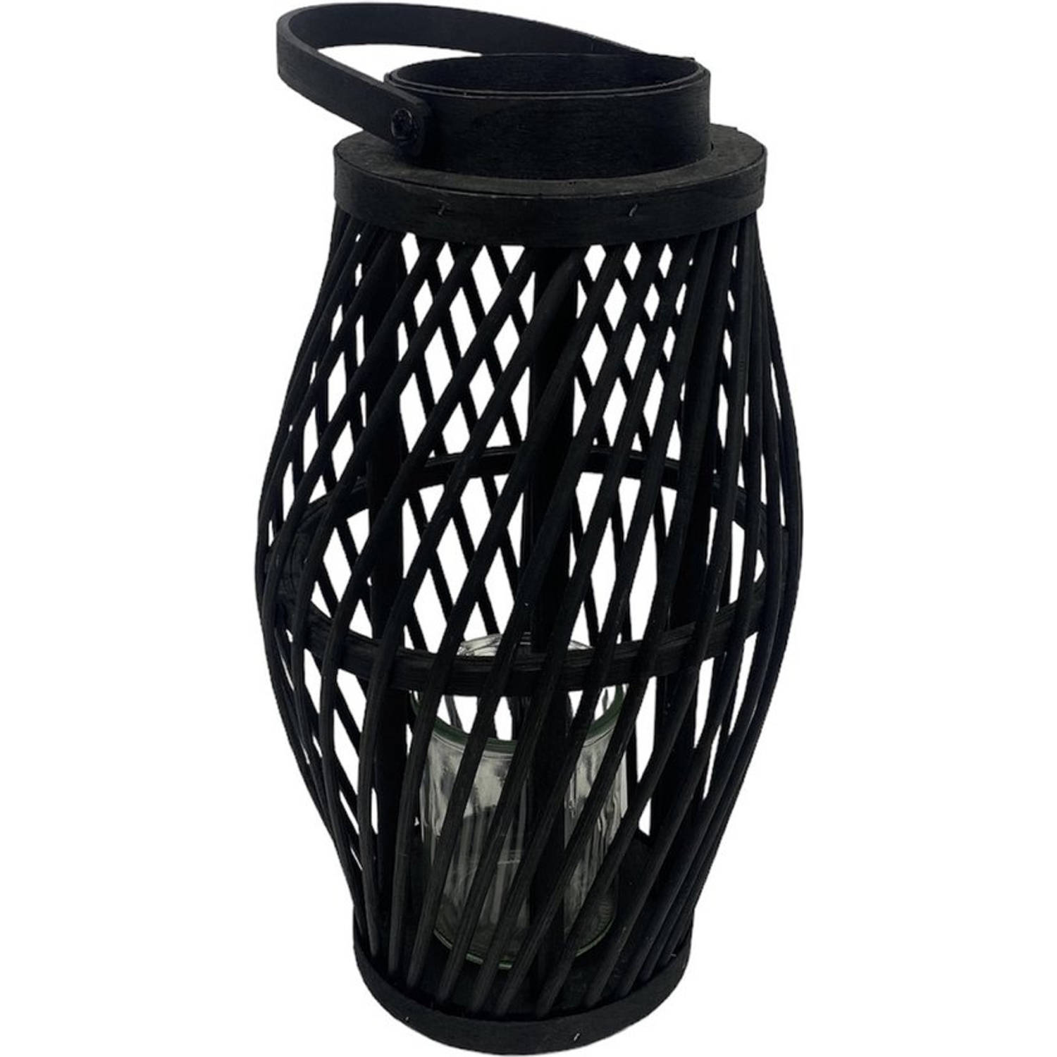 Lantaarn Rattan Zwart - 19 x 19 x 33 cm