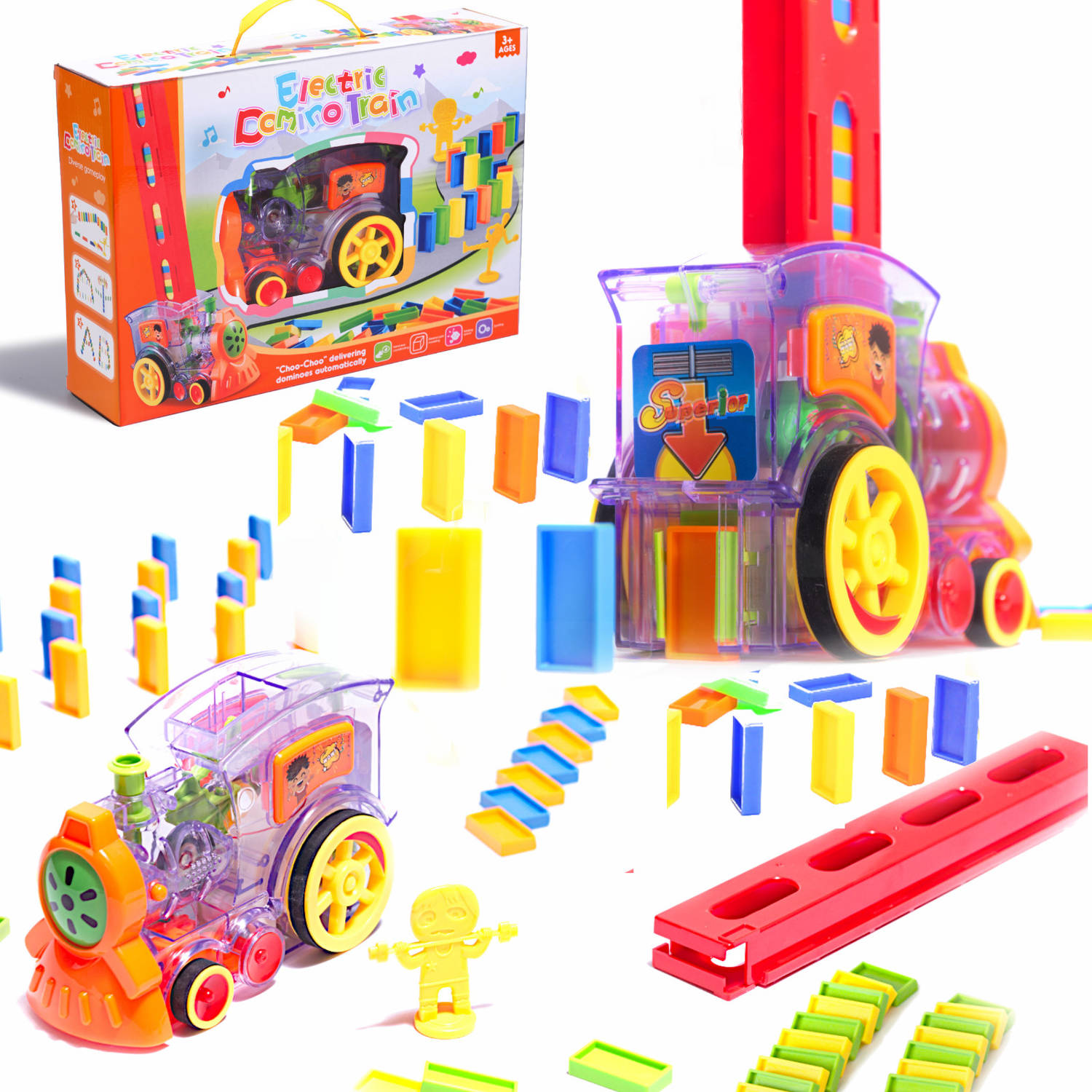 82-delige speelgoed domino trein inclusief stenen paars Voor het automatisch neerzetten van domino s