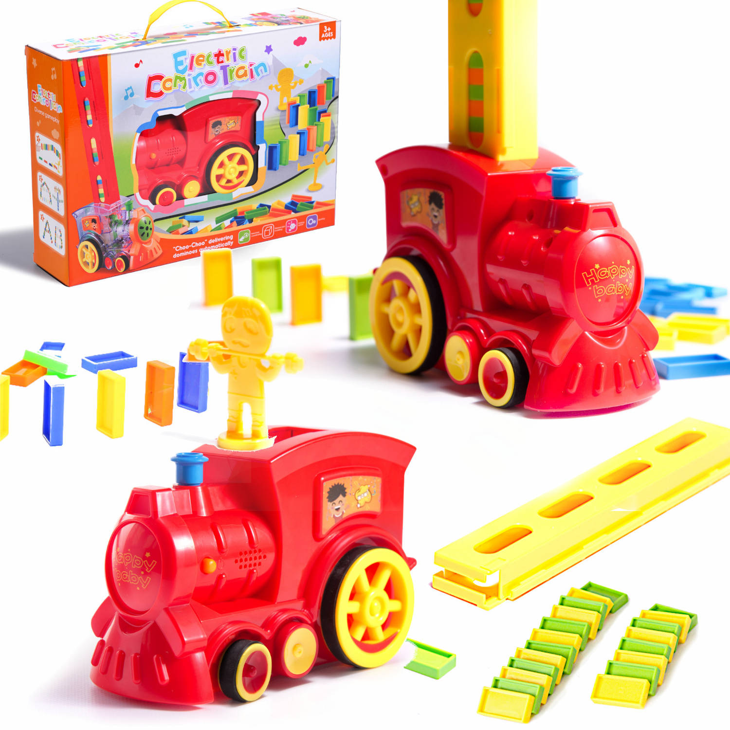 82-delige speelgoed domino trein inclusief stenen rood Voor het automatisch neerzetten van domino st