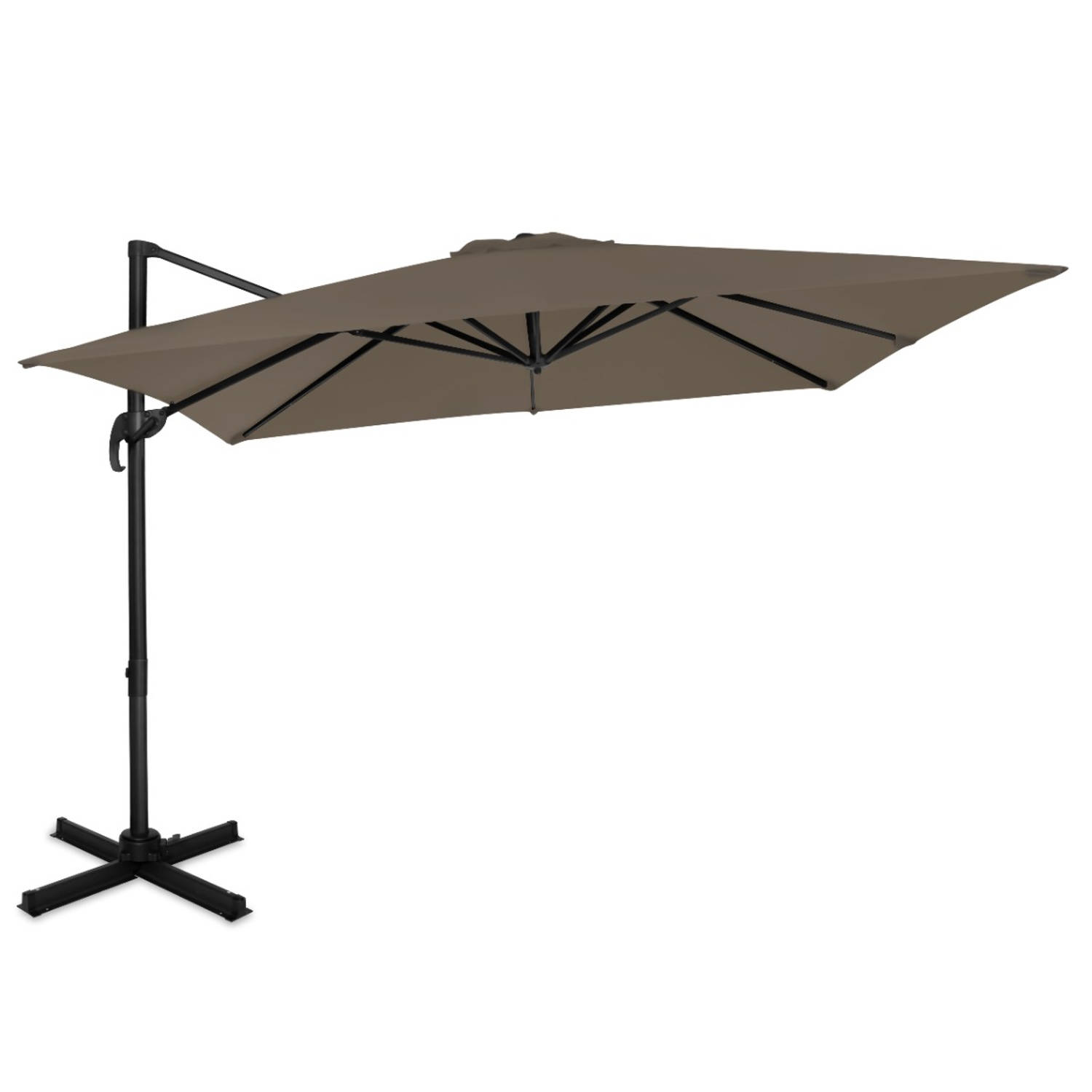 VONROC Premium Zweefparasol Pisogne 300x300cm - Duurzame parasol – 360 ° Draaibaar - Kantelbaar – UV werend doek - Taupe – Incl. beschermhoes