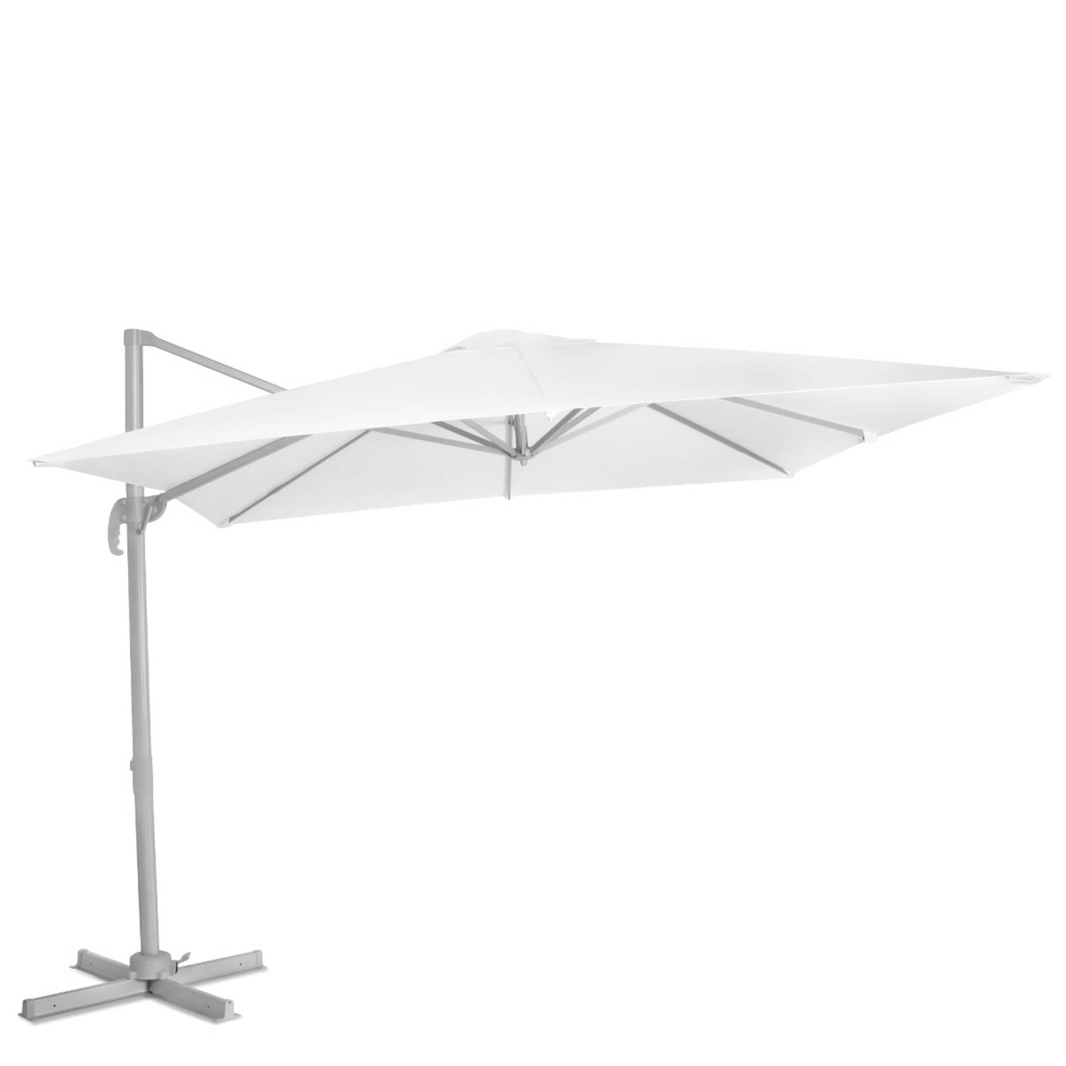 VONROC Premium Zweefparasol Pisogne 300x300cm - Duurzame parasol – 360 ° Draaibaar - Kantelbaar – UV werend doek - Wit – Incl. beschermhoes