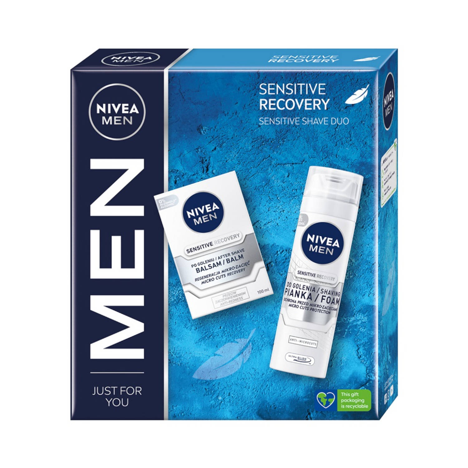 Men Sensitive Recovery aftershave balsem set 100ml + scheerschuim 200ml