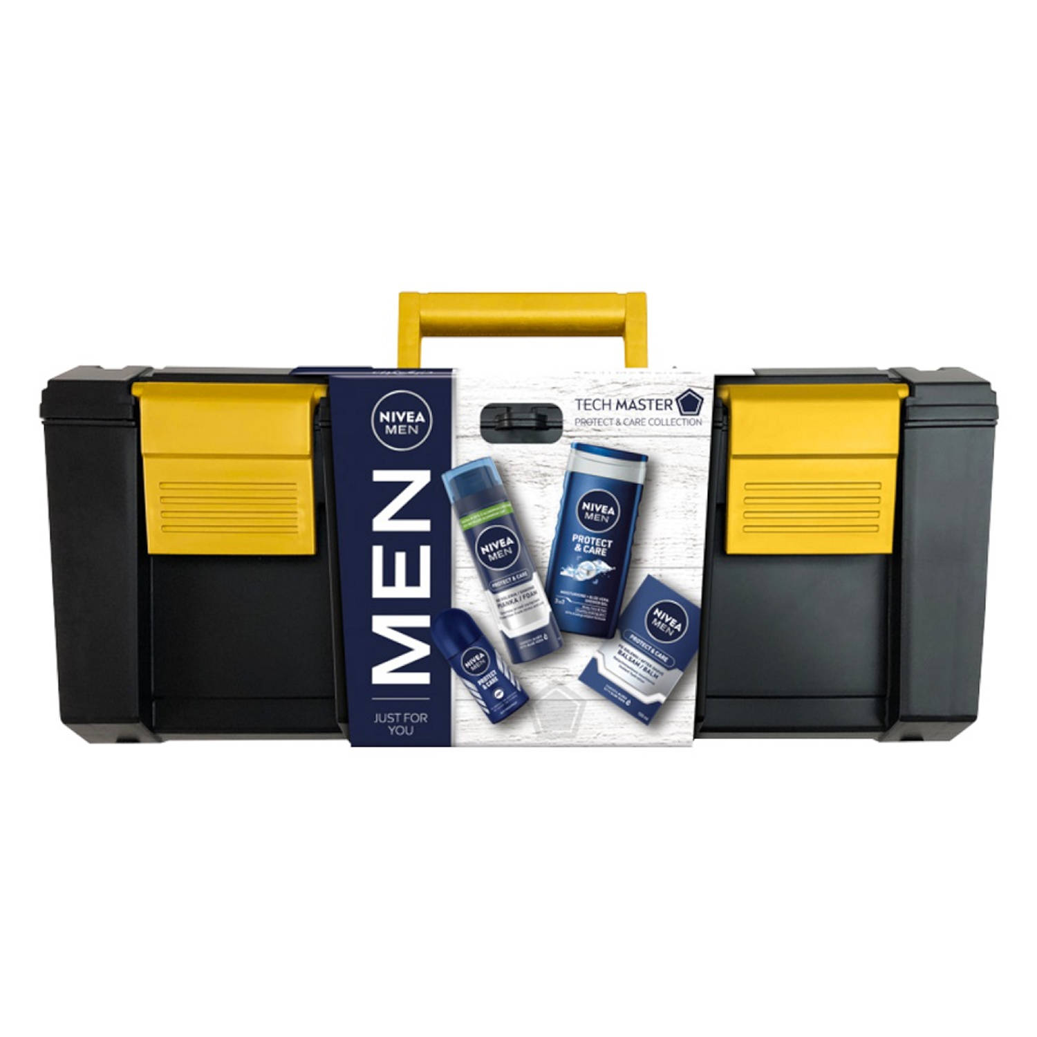 Men Tech Master kit scheerschuim 200ml + roll-on antitranspirant 50ml + douchegel 250ml + aftershave balsem 100ml