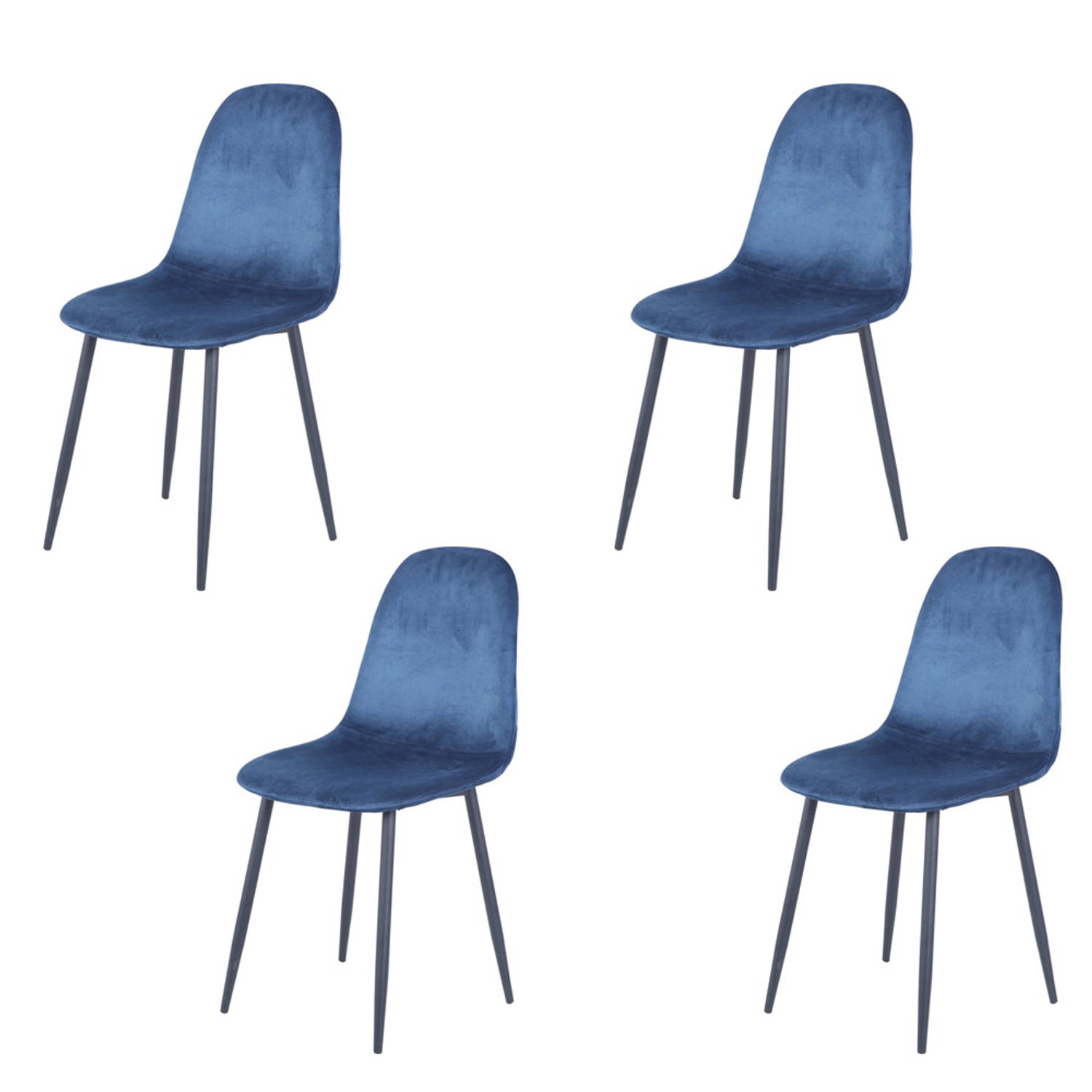 Cordoba Eetkamerstoel - Eetkamerstoelen Set van 4 - Velvet - Zwarte Metalen Poten - Blauw