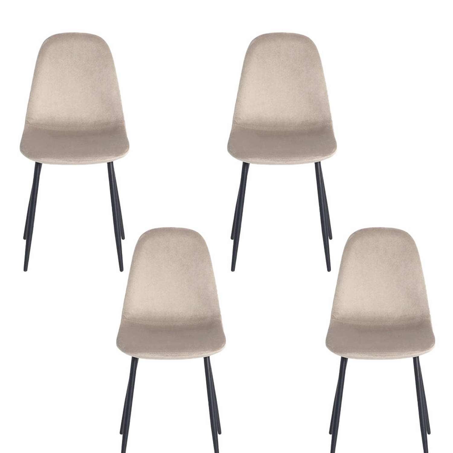 Cordoba Eetkamerstoel - Eetkamerstoelen Set van 4 - Velvet - Zwarte Metalen Poten - Beige