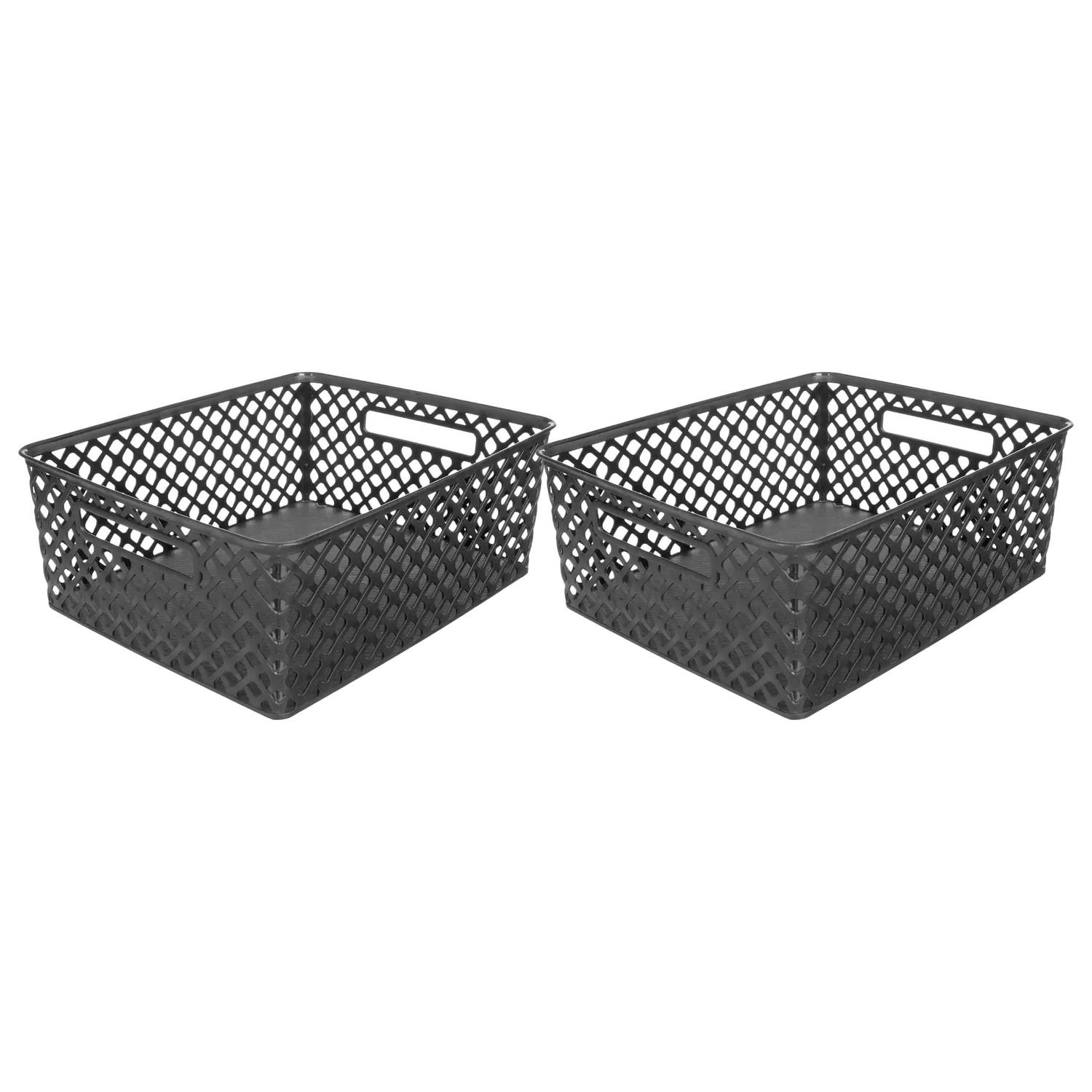 5Five Opbergmand-box van kunststof 2x zwart 29 x 35 x 13 cm 11 liter Opbergmanden