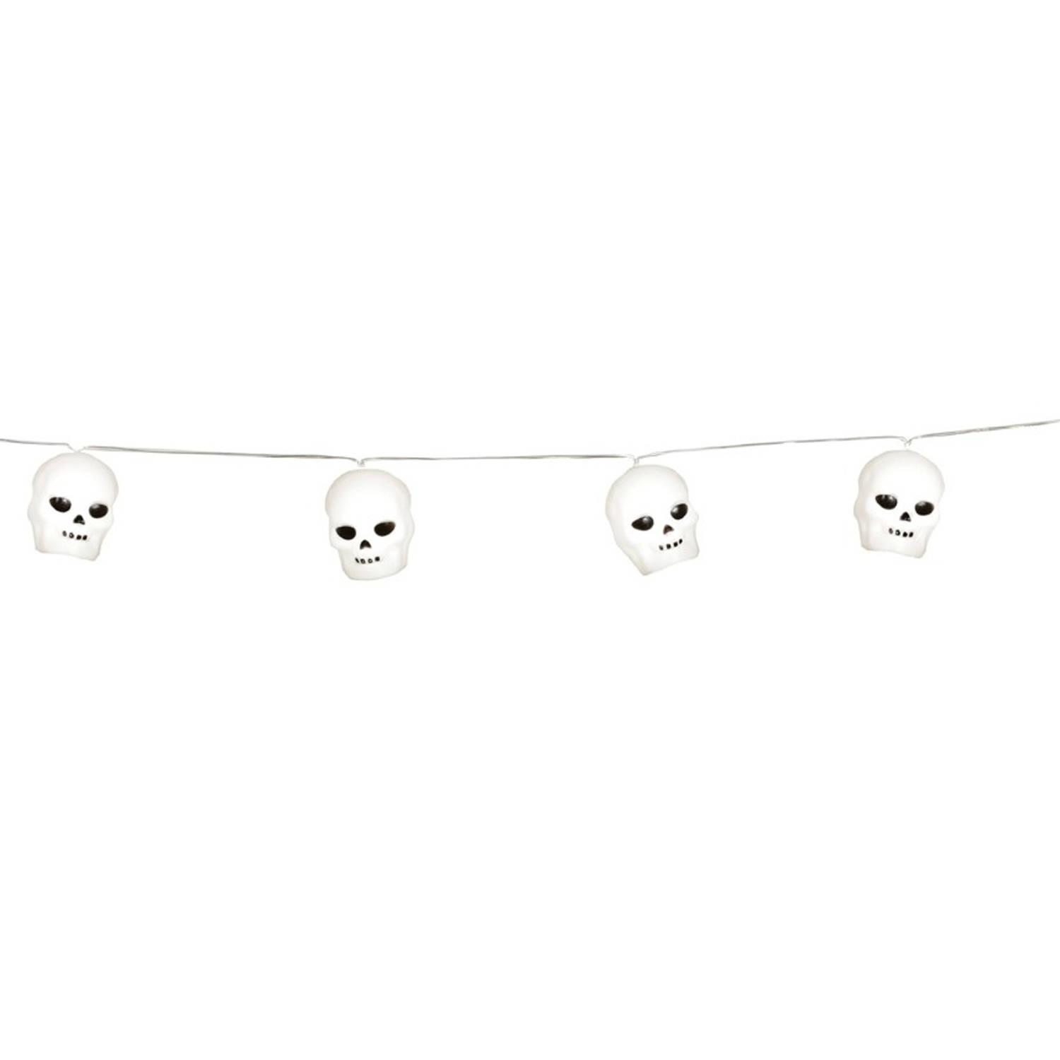 Halloween deco LED verlichting-lampjes schedels op batterijen 220 cm griezel uitstraling Lichtsnoere
