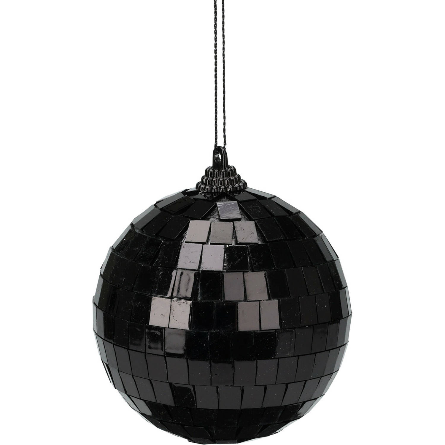 Christmas Decoration discobal kerstbal - 1x - zwart -8 cm -kunststof