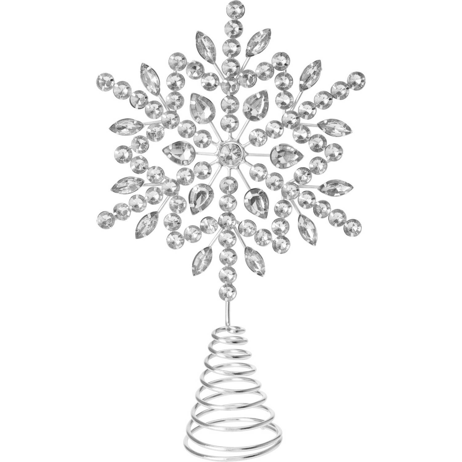 Christmas Decoration piek ster vorm zilver met steentjes 23 cm kerstboompieken