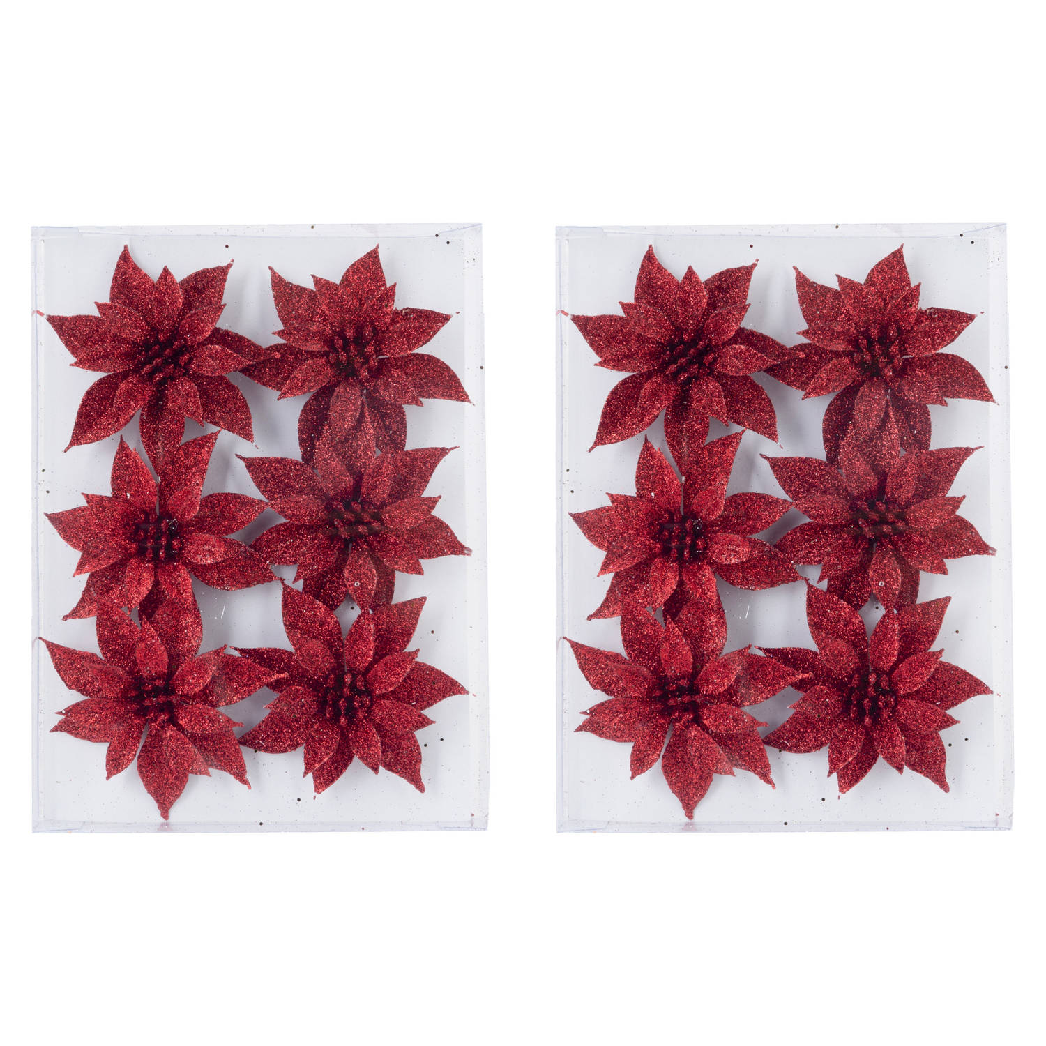 12x stuks decoratie bloemen rozen rood glitter op ijzerdraad 8 cm Kersthangers