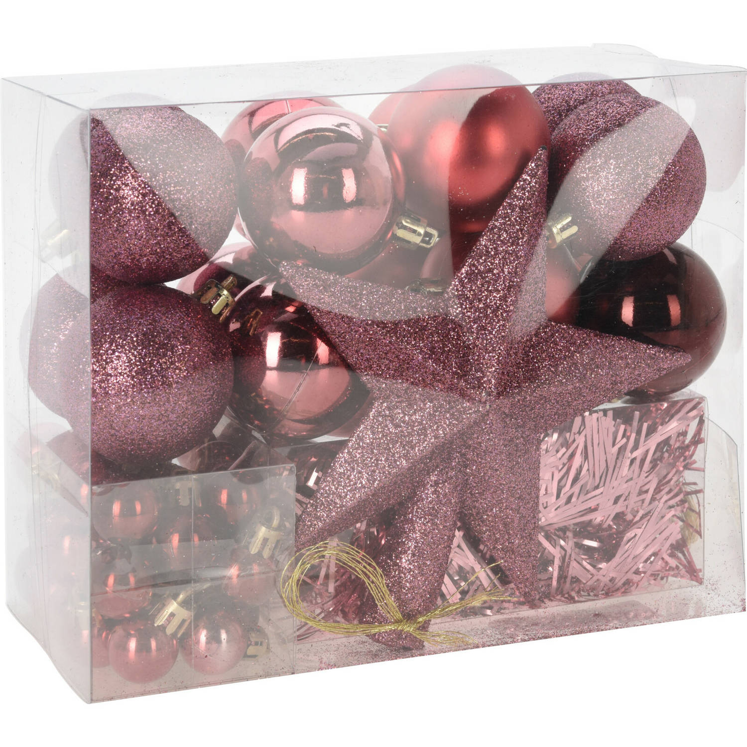 Christmas Decorations kerstballen set 54-dlg roze voor kleine boom Kerstbal