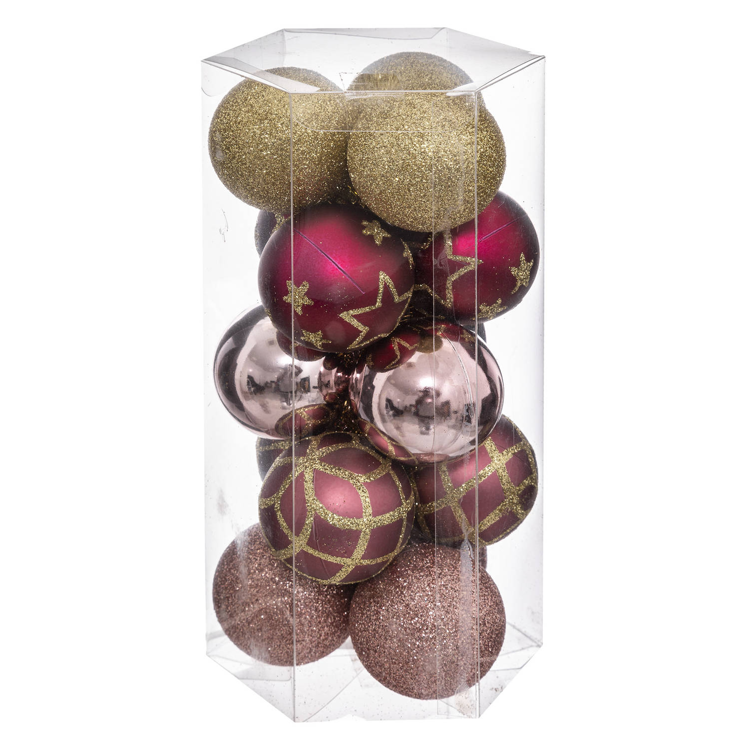 Atmosphera kerstballen-15x- D5 cm -mix wit-roze-goud-champagne plastic Kerstbal