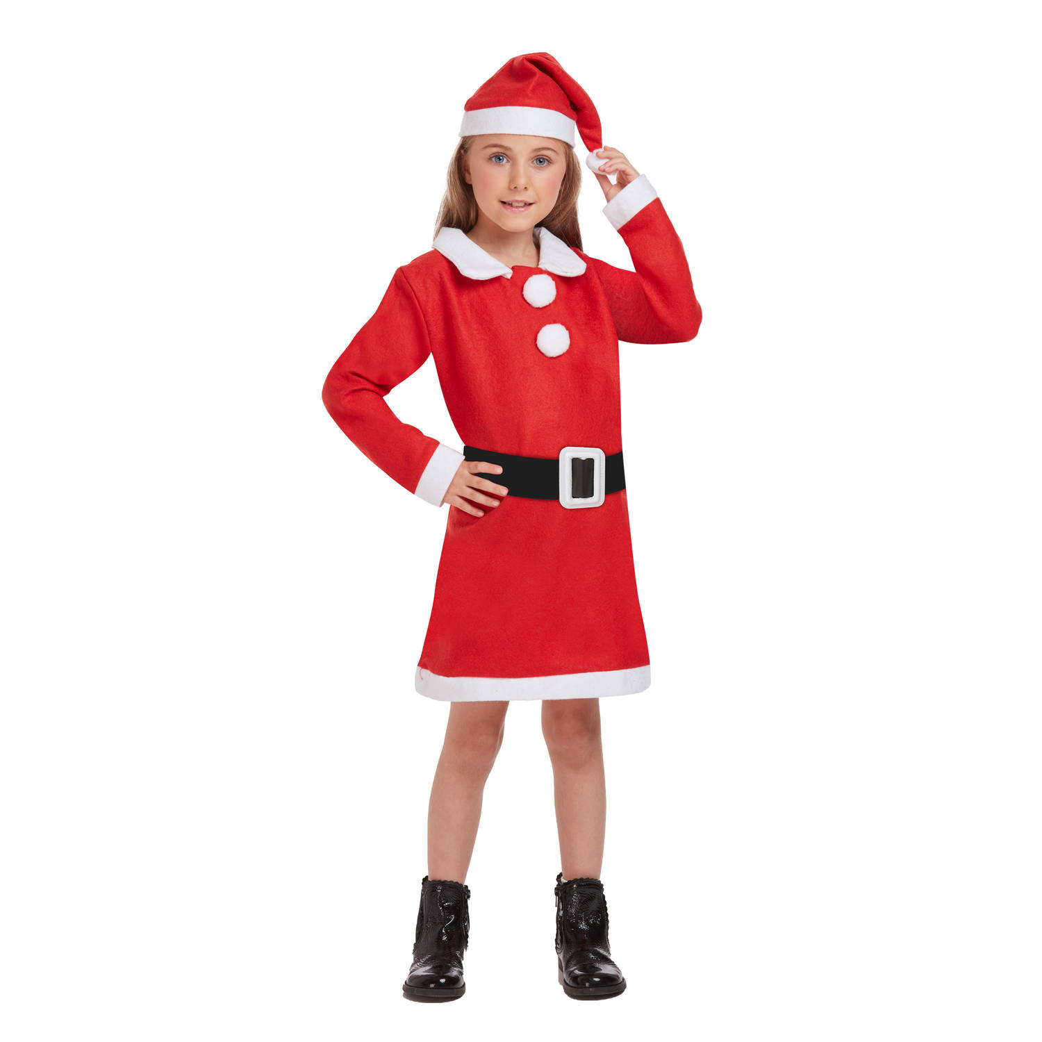 Henbrandt kerstman verkleedjurkje met kerstmuts - meisjes - 10-12 jaar - Carnavalsjurken