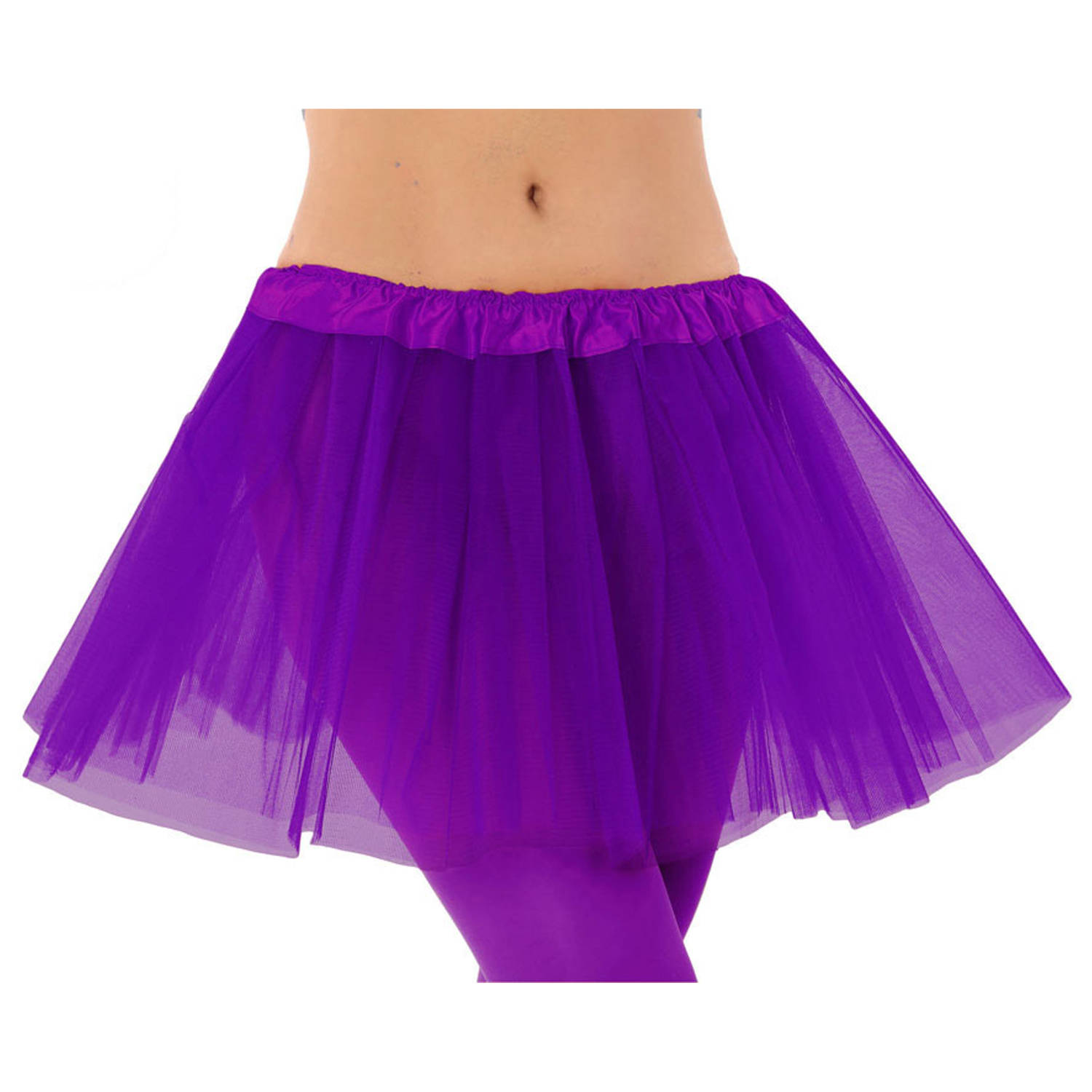 Meisjes verkleed rokje/tutu - tule stof met elastiek - paars - one size - Carnavalskostuums