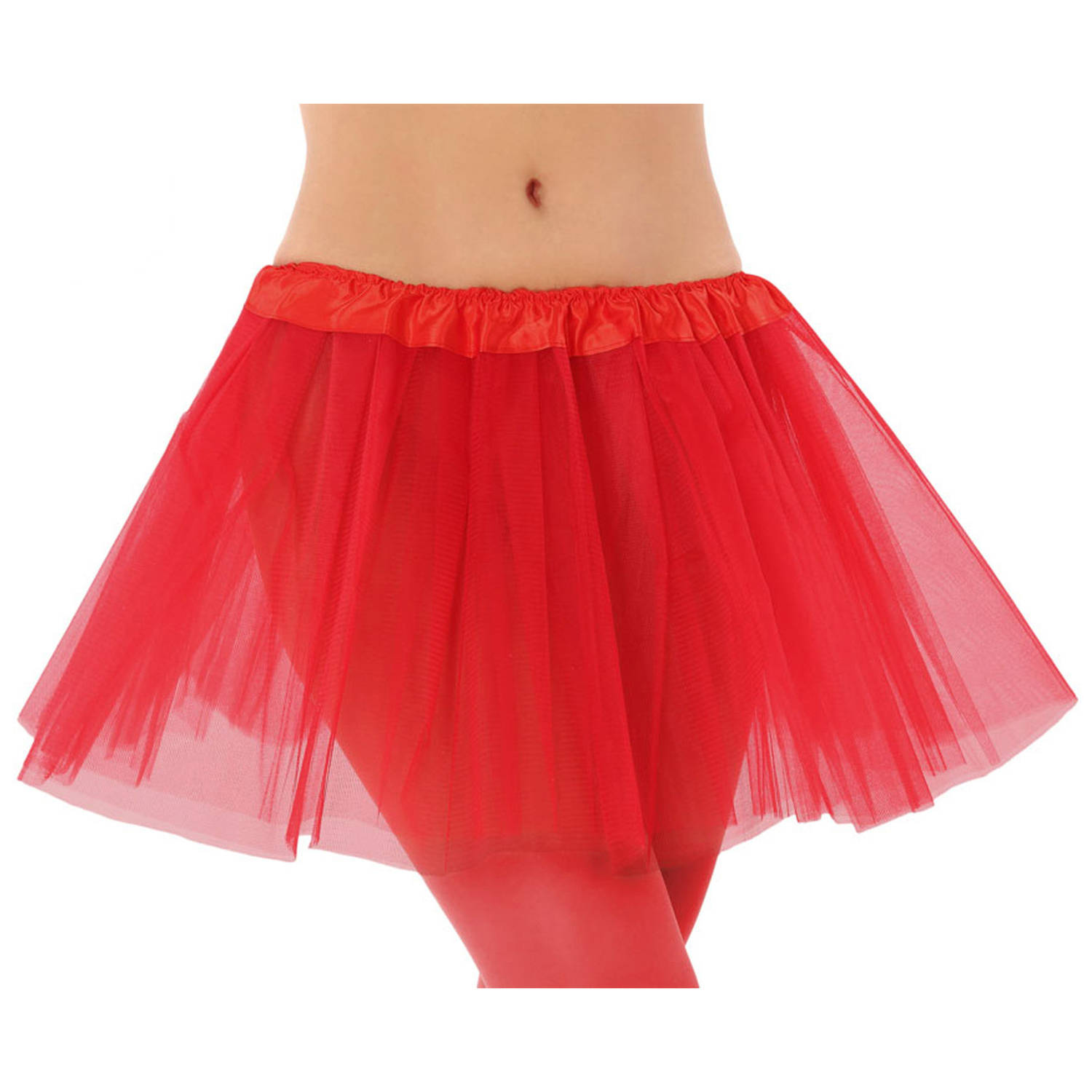 Meisjes verkleed rokje/tutu - tule stof met elastiek - rood - one size - Carnavalskostuums