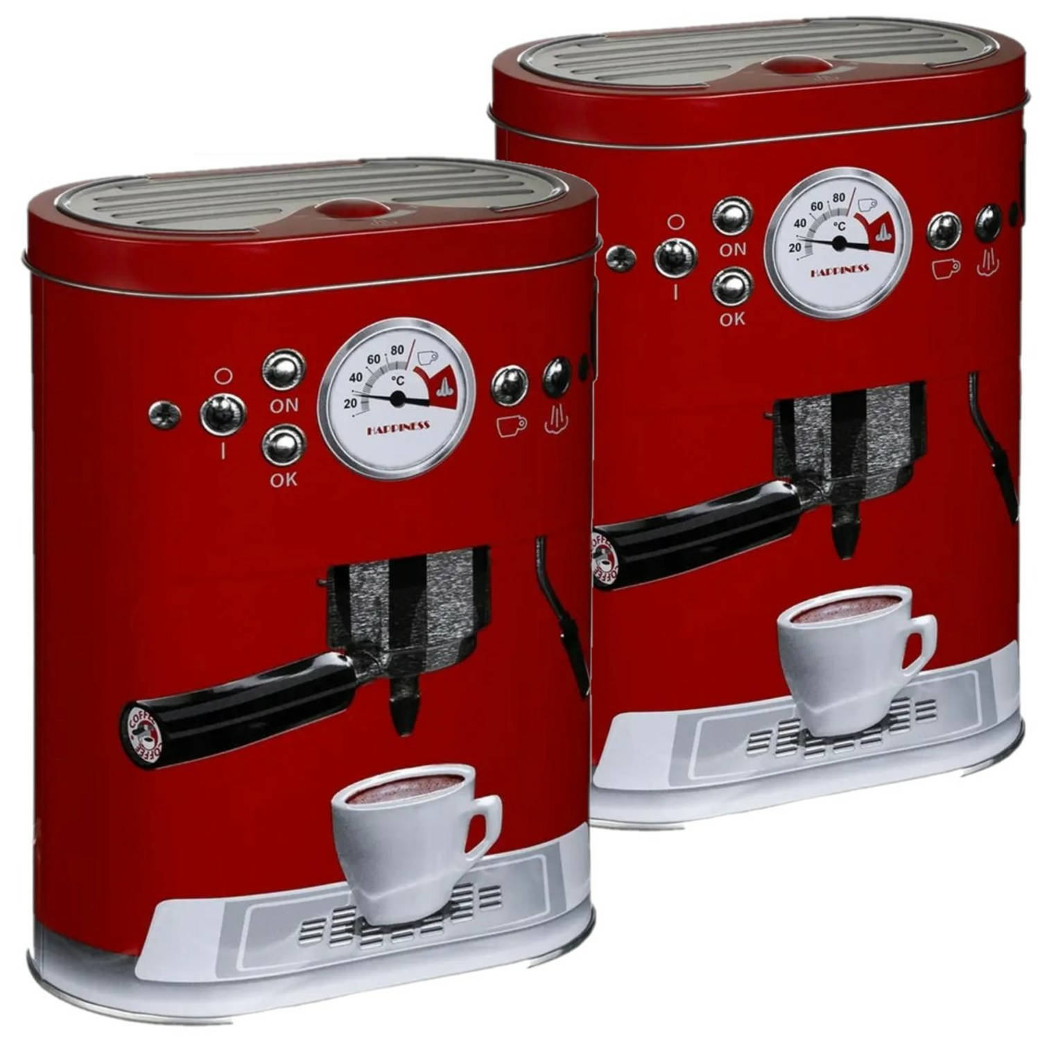 Voorraadbus/voorraadblik voor koffie metaal met rode deksel - 2 stuks - Voorraadblikken
