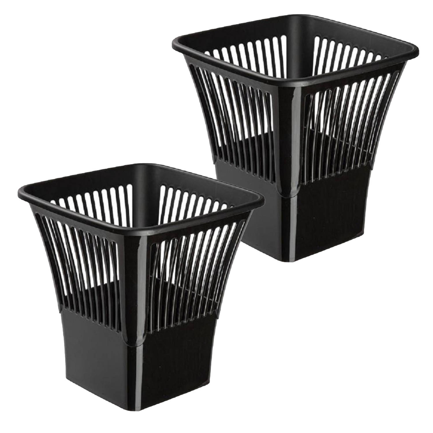 Plasticforte Afvalbak-vuilnisbak-kantoor prullenbak 2x stuks plastic zwart 30 cm Prullenmanden