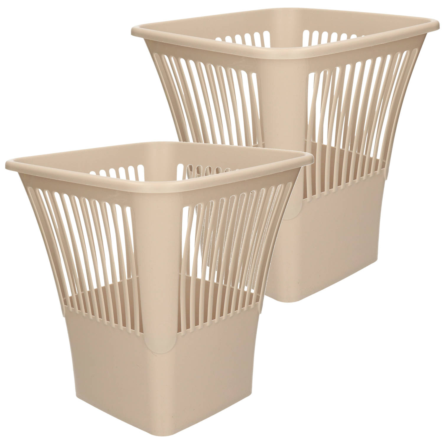 Plasticforte Afvalbak/vuilnisbak/kantoor prullenbak - 2x stuks - plastic - beige - 30 cm - Prullenma
