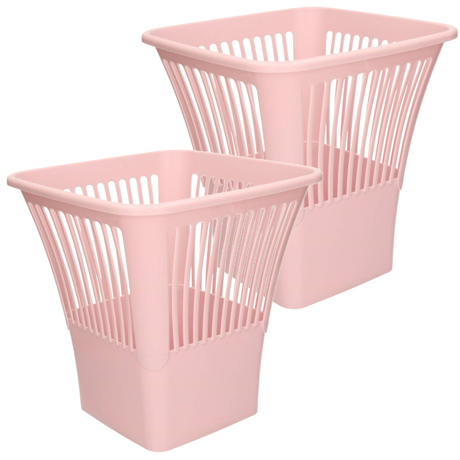 Plasticforte Afvalbak/vuilnisbak/kantoor prullenbak - 2x stuks - plastic - roze - 30 cm - Prullenman