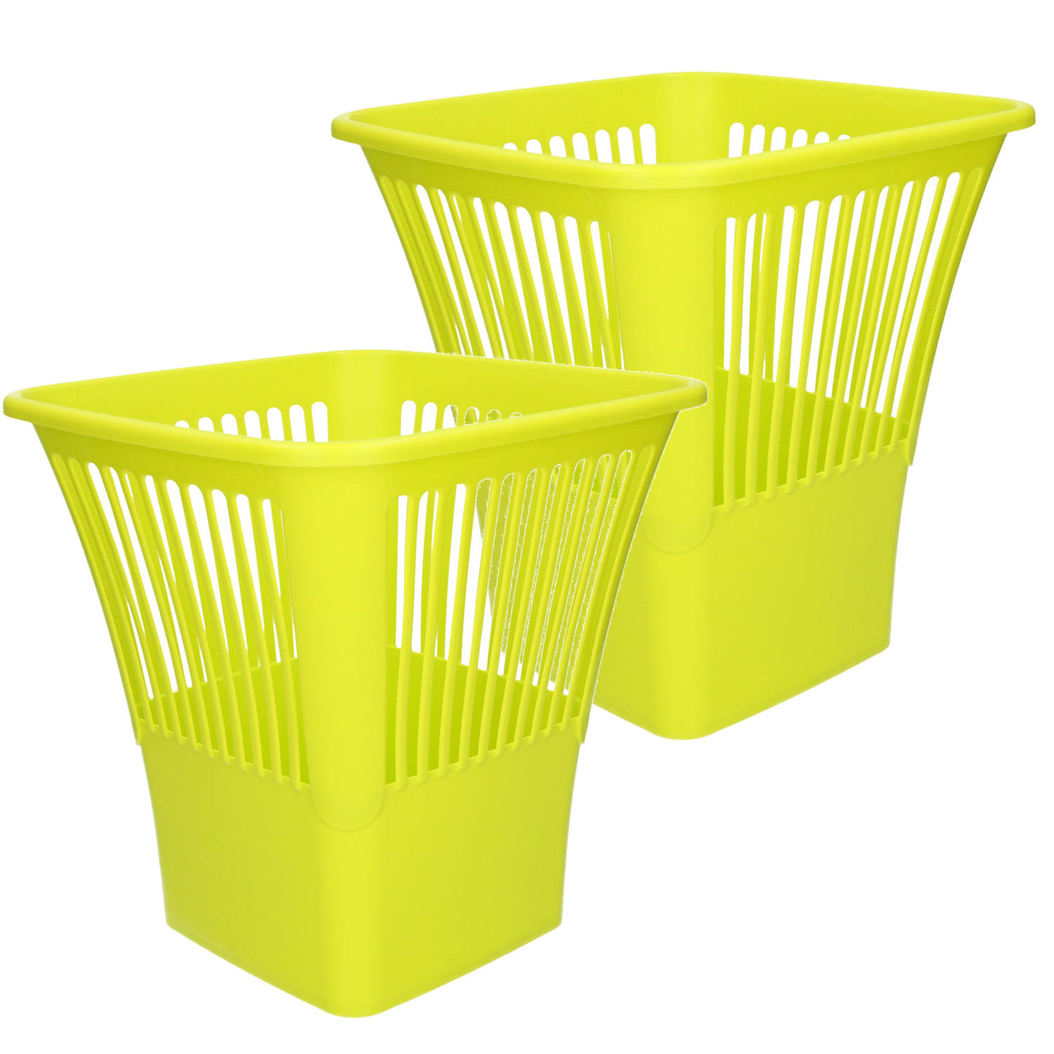 Plasticforte Afvalbak-vuilnisbak-kantoor prullenbak 2x stuks plastic groen 30 cm Prullenmanden