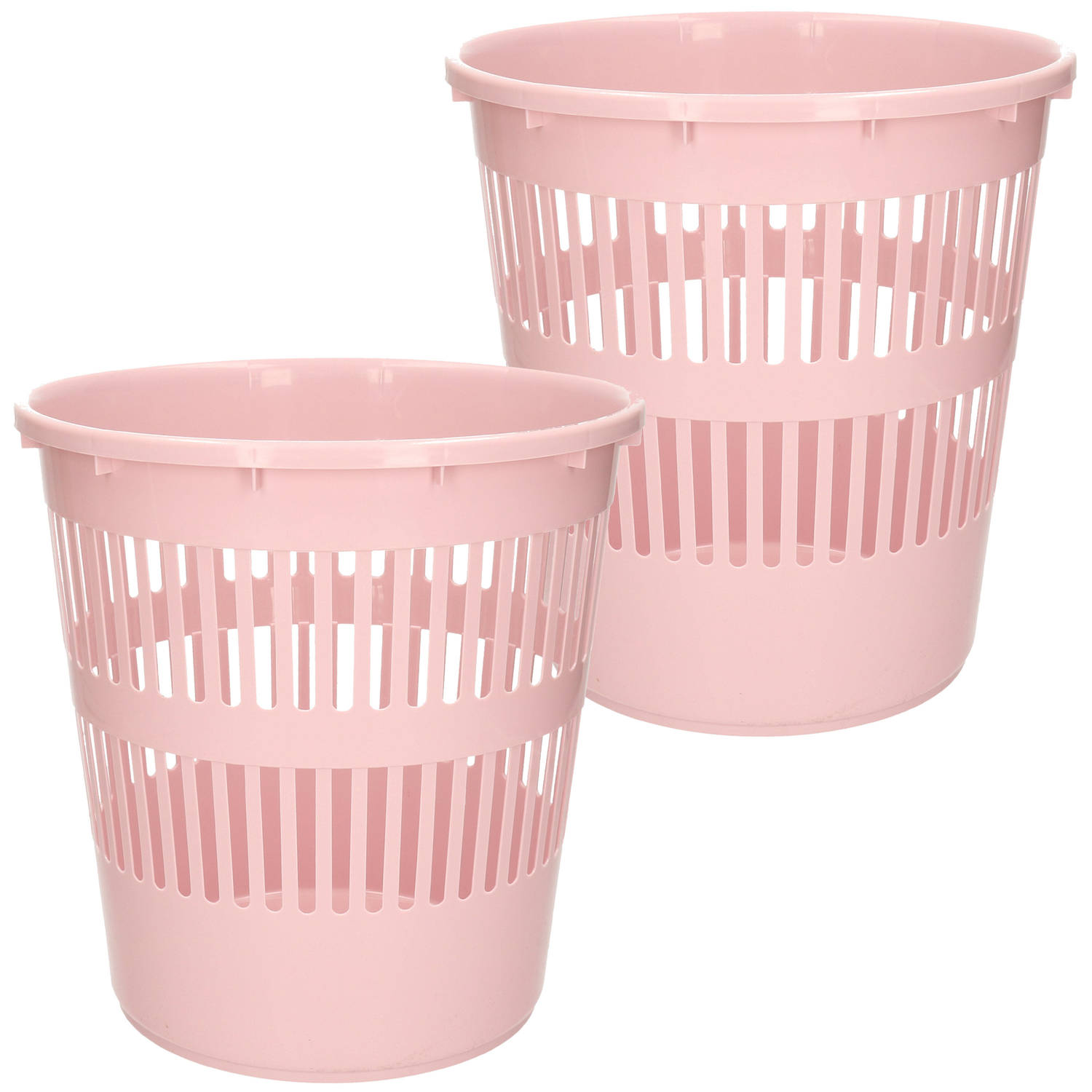 Plasticforte Afvalbak/vuilnisbak/kantoor prullenbak - 2x stuks - plastic - roze - 28 cm - Prullenmanden
