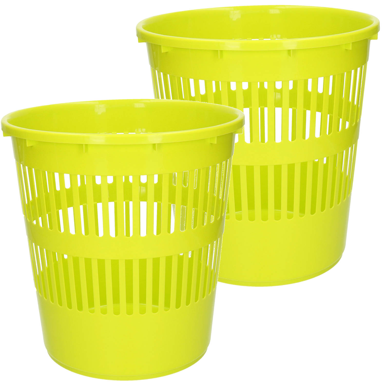 Plasticforte Afvalbak-vuilnisbak-kantoor prullenbak 2x stuks plastic groen 28 cm Prullenmanden