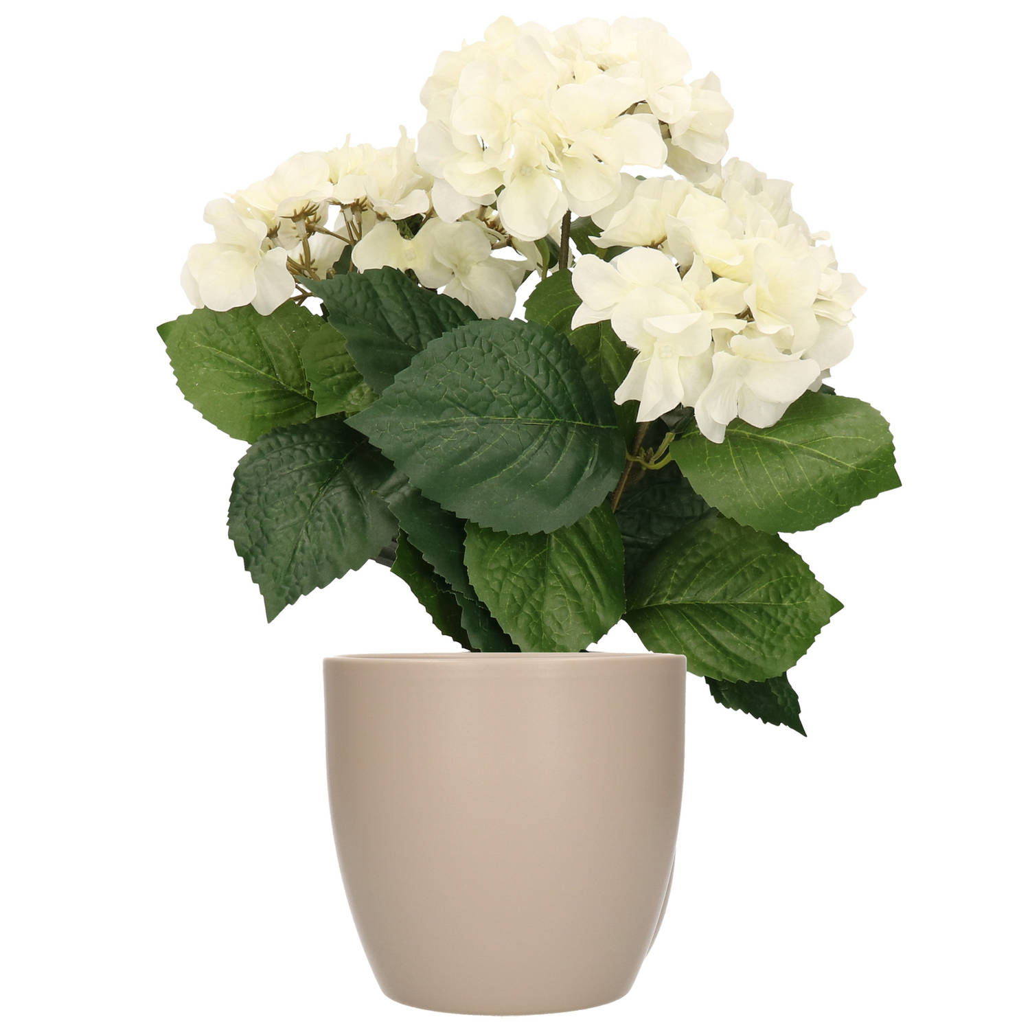 Hortensia kunstplant met bloemen wit in pot taupe 40 cm hoog Kunstplanten