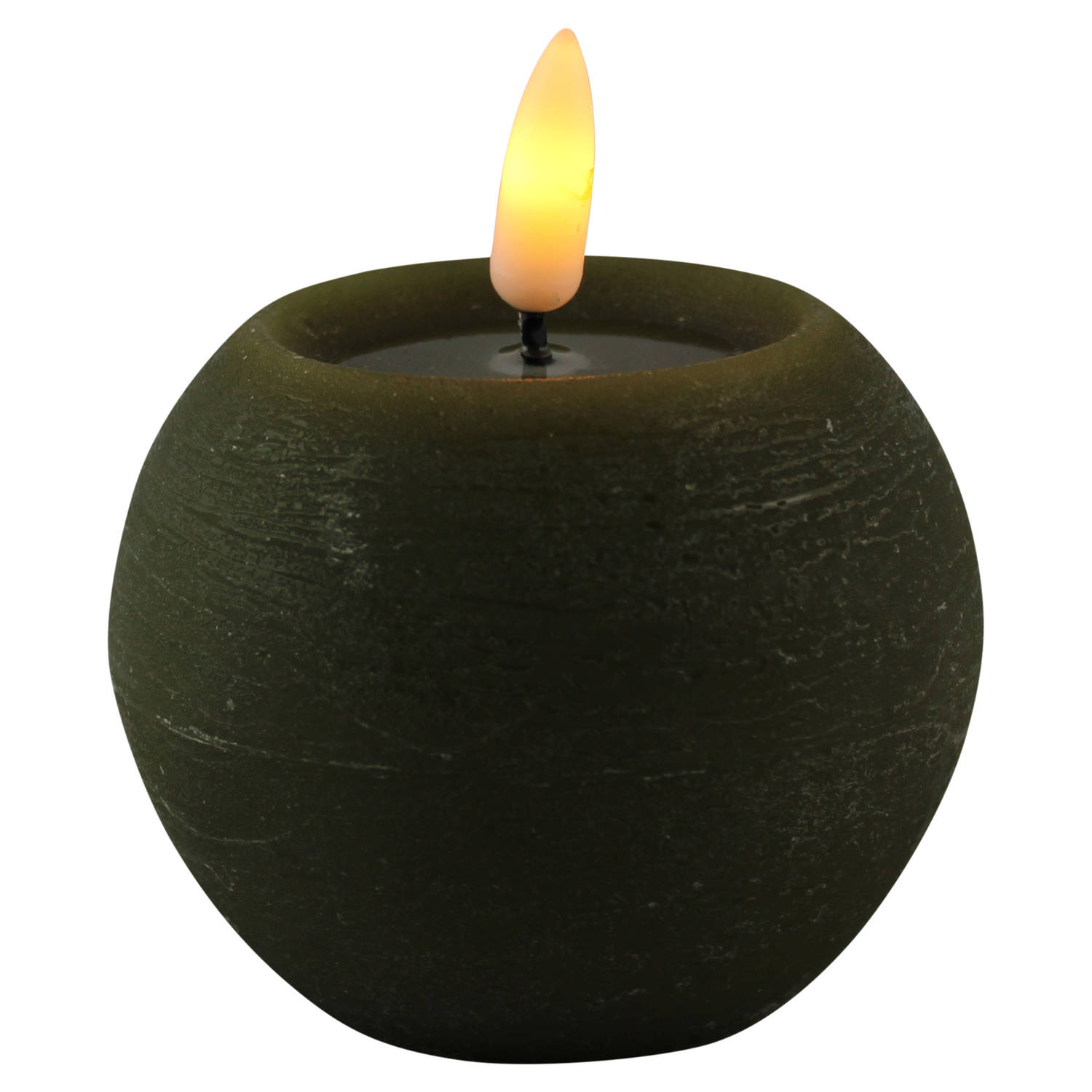 Magic Flame LED kaars/bolkaars - rond - olijf groen - D8 x H7,5 cm