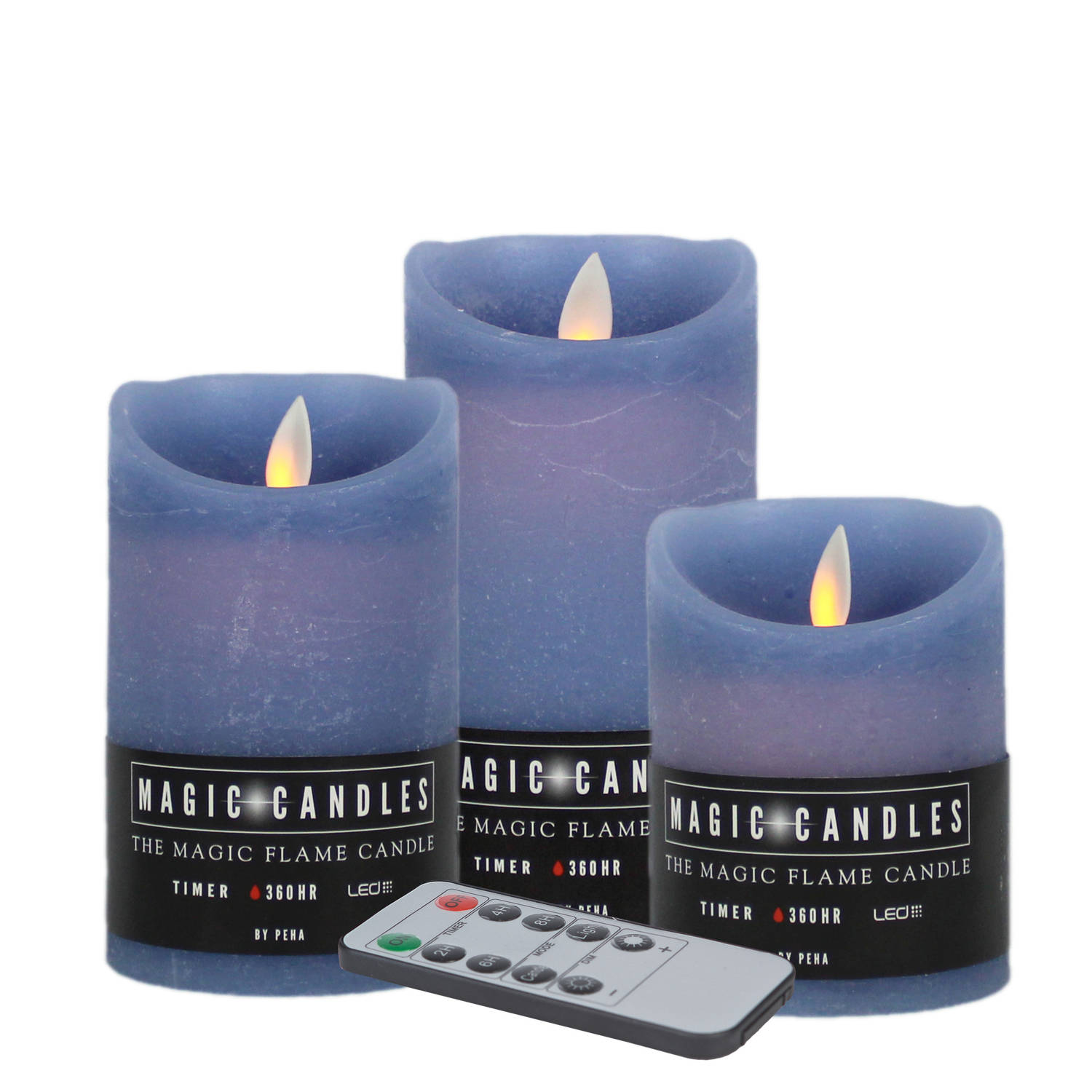 Magic Flame LED kaarsen/stompkaarsen set- 3x -ijsblauw-afstandsbediening