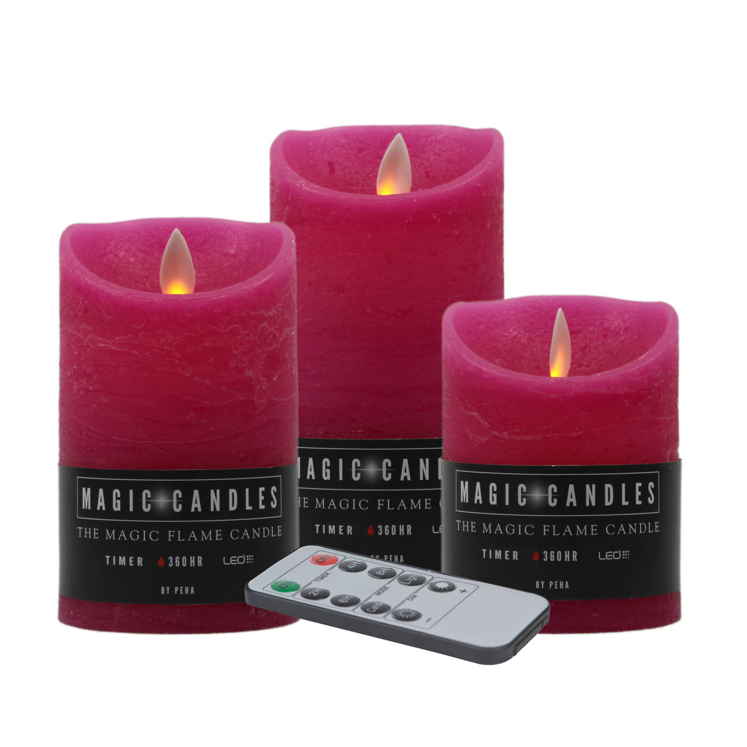 Magic Flame LED kaarsen/stompkaarsen set- 3x -fuchsia roze-afstandsbediening