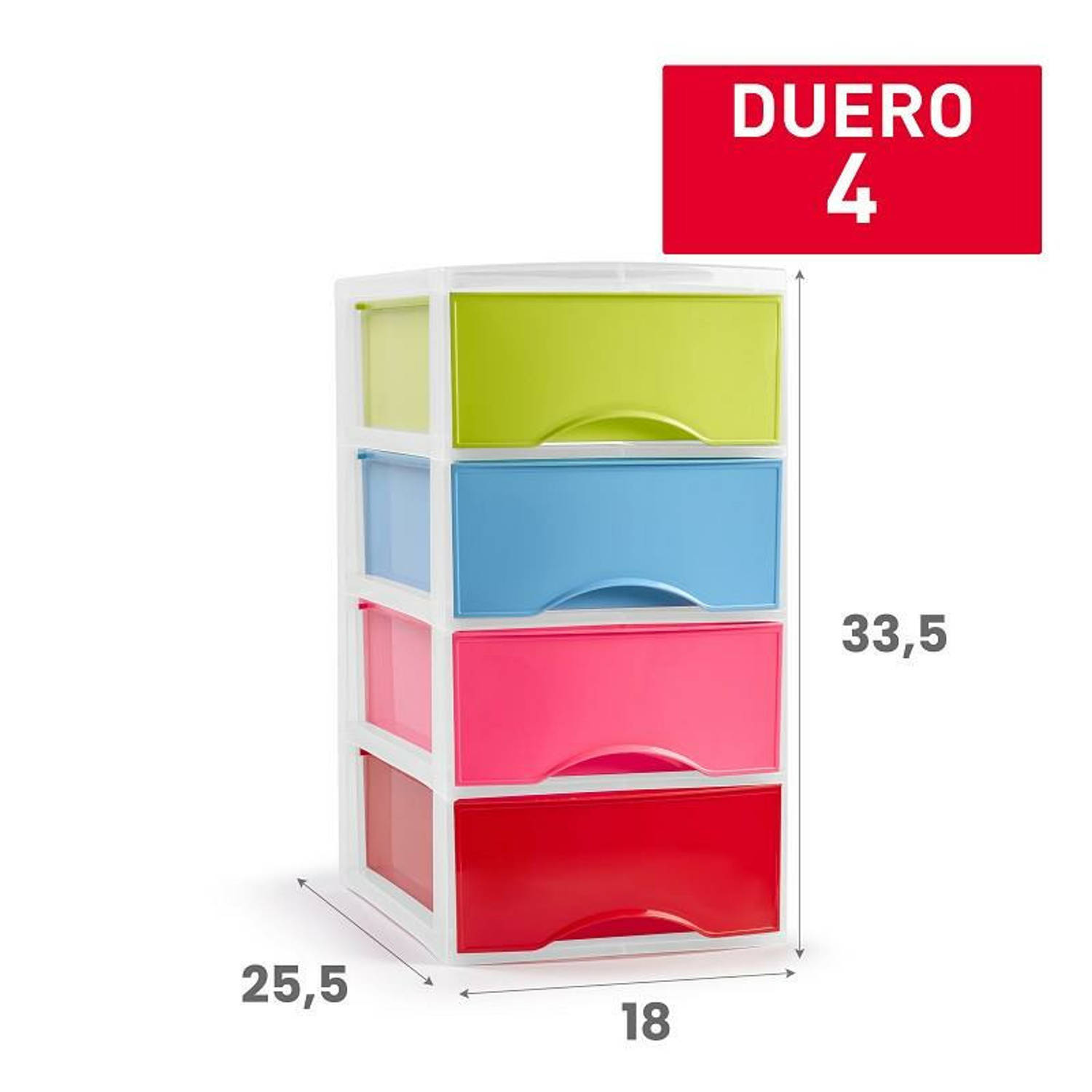 Plasticforte Ladeblokje/bureau organizer met 4x lades - multi kleur - L18 x B25 x H33 cm