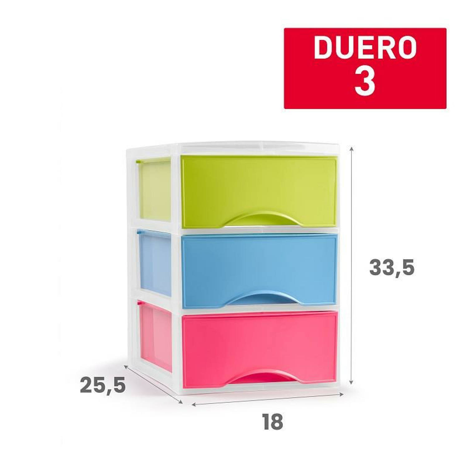 Plasticforte Ladeblokje/bureau organizer met 3x lades - multi kleuren - L18 x B25 x H25 cm