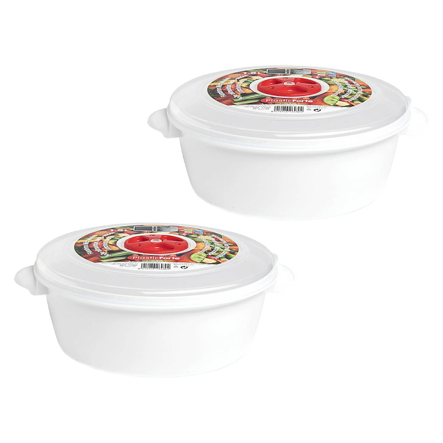 Plastic Forte Magnetronschaal met deksel-ventiel 2x 1,5 liter wit kunststof BPA vrij keukenhulpmidde