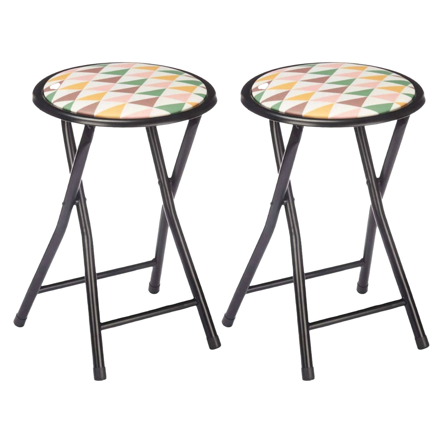 Giftdecor Bijzet krukje-stoel 2x Opvouwbaar zwart-deco patroon D30 x H45 cm Krukjes