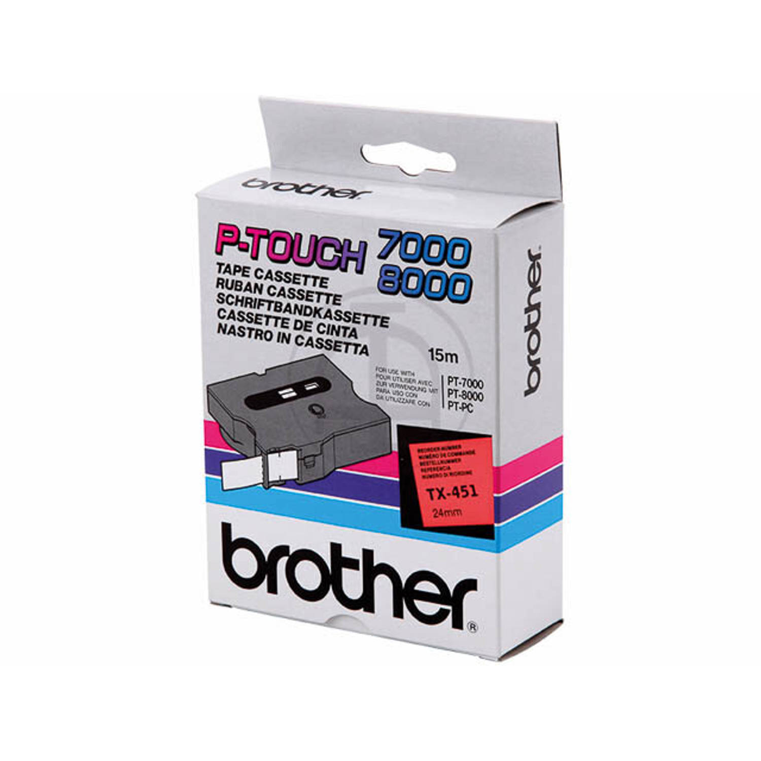 Brother TX-451 labelprinter-tape Zwart op rood