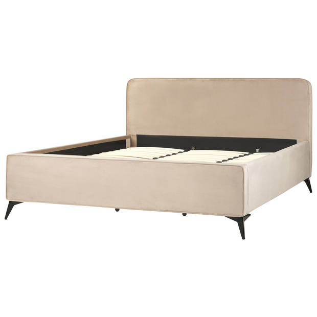 Beliani VALOGNES - Tweepersoonsbed-Beige-Fluweel