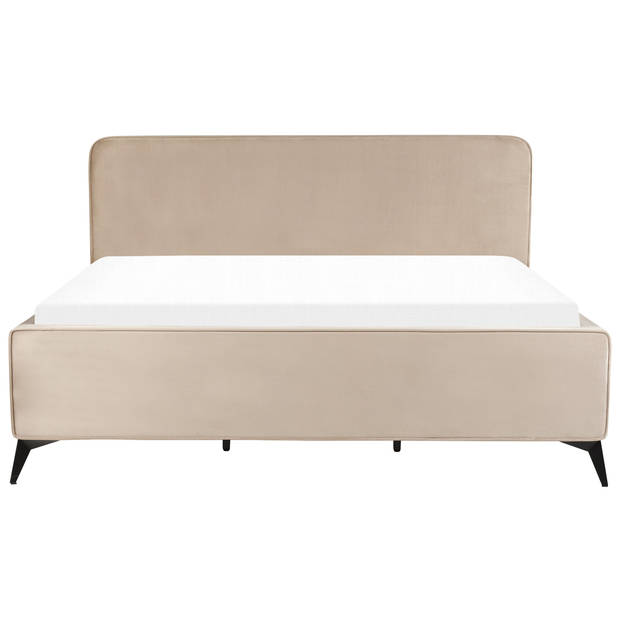 Beliani VALOGNES - Tweepersoonsbed-Beige-Fluweel