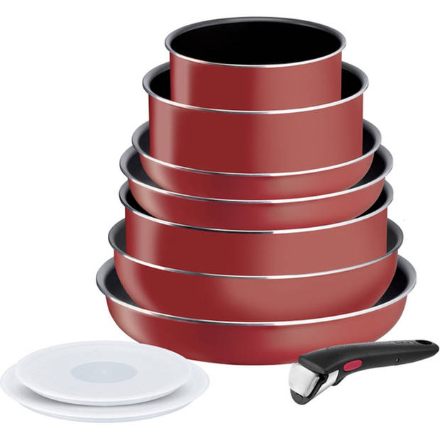 Tefal Ingenio L1529402 10-delige pannenset - 7 pannen - 2 deksels - 1 handgreep - rood