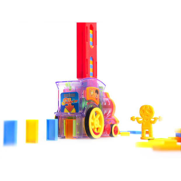 82-delige speelgoed domino trein inclusief stenen paars - Voor het automatisch neerzetten van domino stenen