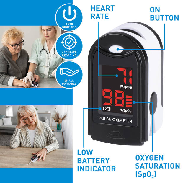 Grundig Saturatiemeter - Zuurstofmeter Vinger - Bloeddrukmeter - Vanaf 4 Jaar