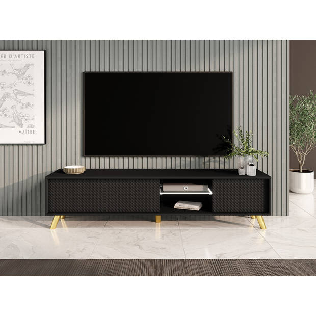 Meubella TV-Meubel Adriano - Zwart - 175 cm - Met LED