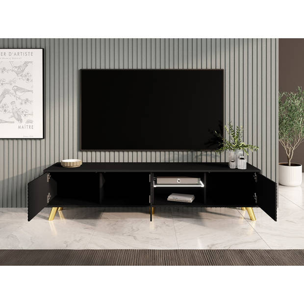 Meubella TV-Meubel Adriano - Zwart - 175 cm - Met LED