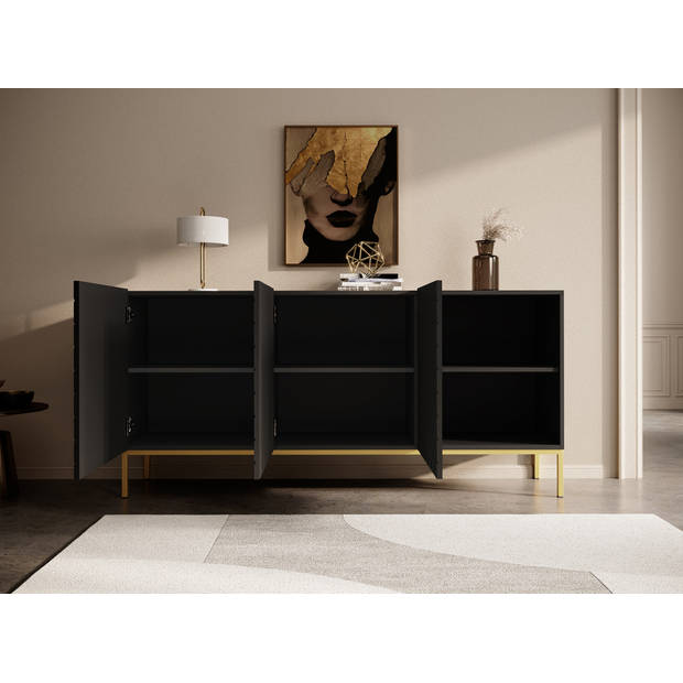 Meubella Dressoir Gallatin - Mat zwart - 160 cm