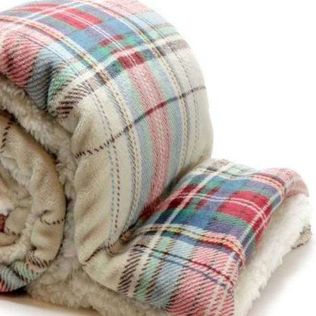 Droomtextiel Luxe Bank Plaid Larsson Zand 150 x 200 cm - Fleece Deken - Super Zacht - Warm en Donzig - teddy Plaid