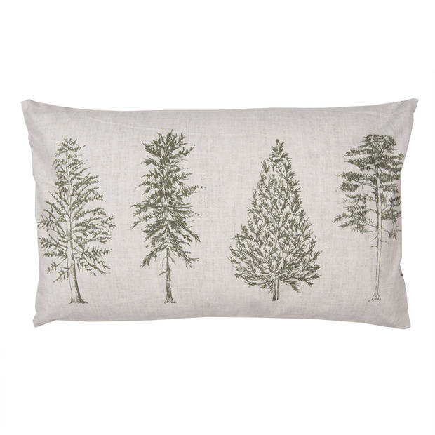 Clayre & Eef Kussenhoes 30x50 cm Beige Groen Polyester Dennenbomen Sierkussenhoes Beige Sierkussenhoes