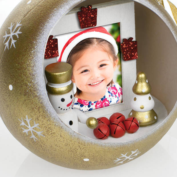 HAES DECO - Foto Kerstbal XL voor pasfoto 3,5 x 4,5 cm - Rond 10 cm - LS442HS